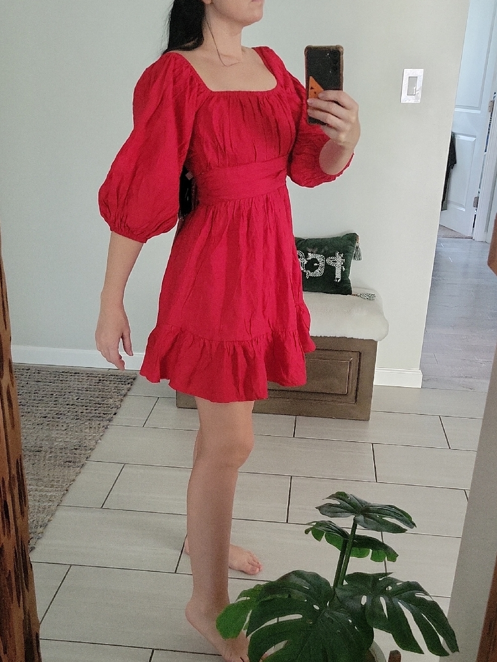 Hello Molly Red Square-Neck Puff-Sleeve Mini Dress - Picture 2 of 7